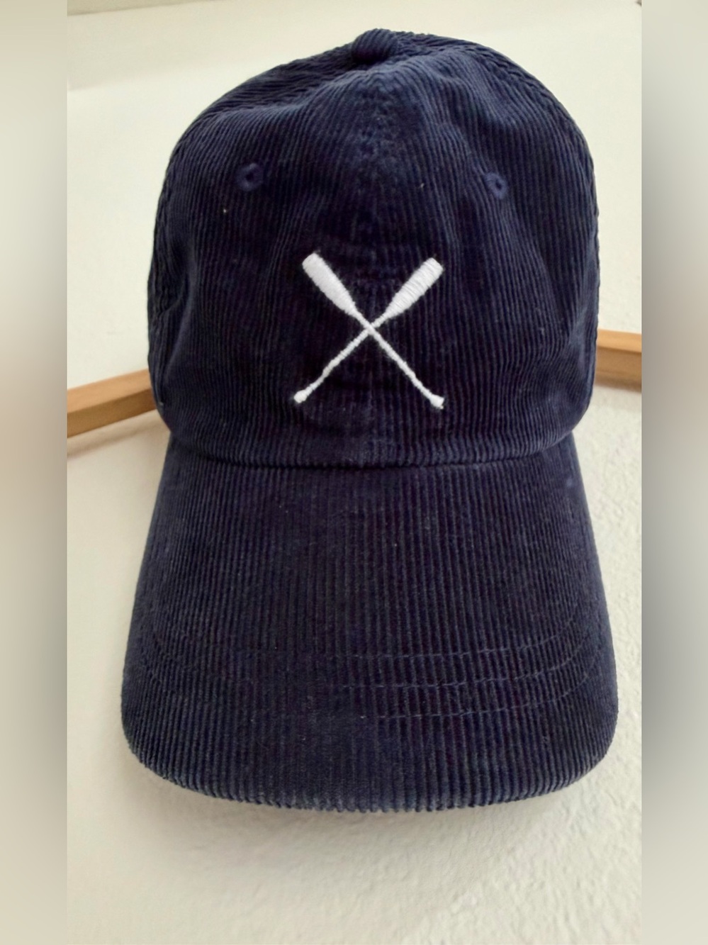 J. Crew Navy Corduroy Oarsman Baseball Cap with White Crossed Oars